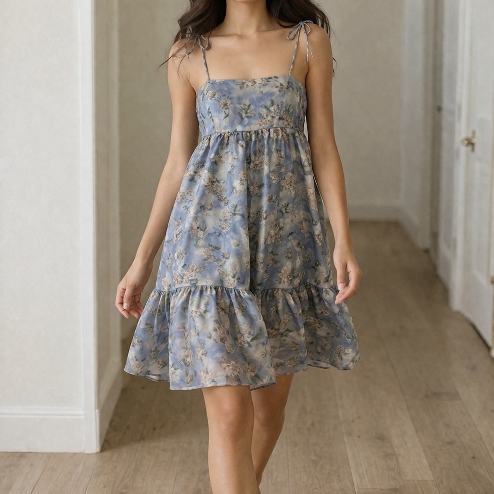 Wild Fable Women’s Floral  Dress – Size XXS – Blue Ruffle Midi